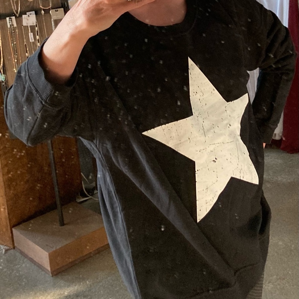 Plus size mono b black sweatshirt with single antique star on front